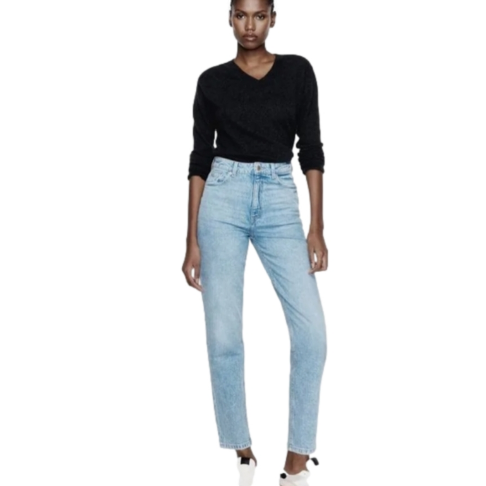 Zara High Waisted TRF Straight Leg Mom Jeans with Button Fly Size 12